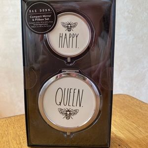 Rae Dunn BEE HAPPY Pill Box & QUEEN BEE Compact Mirror Set BRAND NEW!!